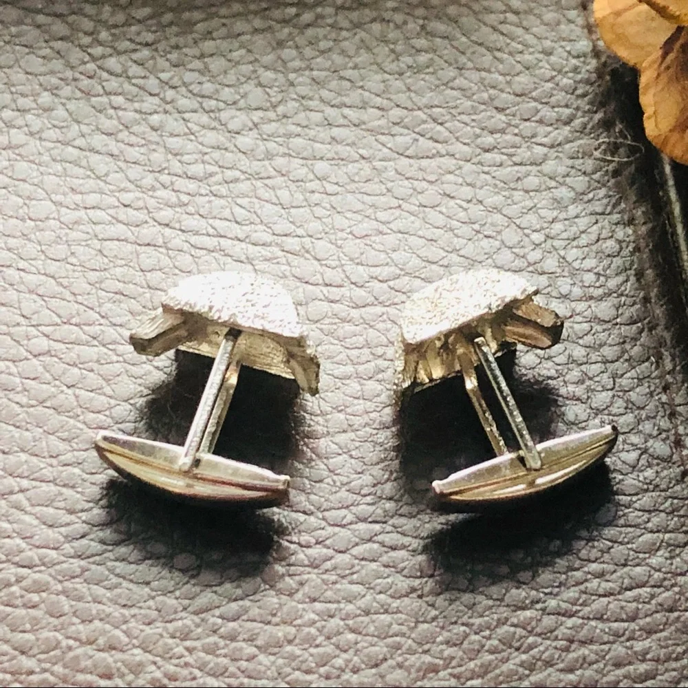 Vintage dome silver plated rough diamond cut texture cuff links